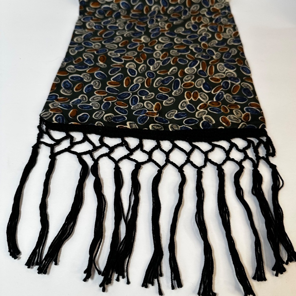 Vintage Fringe Neck Scarf Boho Retro Green Patterned Skinny Scarf - Picture 5 of 6